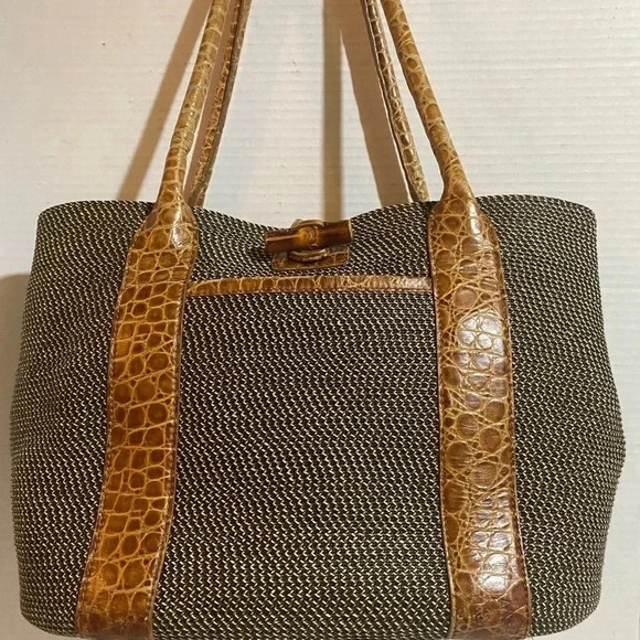 Eric javits brown fibers woven  straw satchel handbag - Picture 7 of 13
